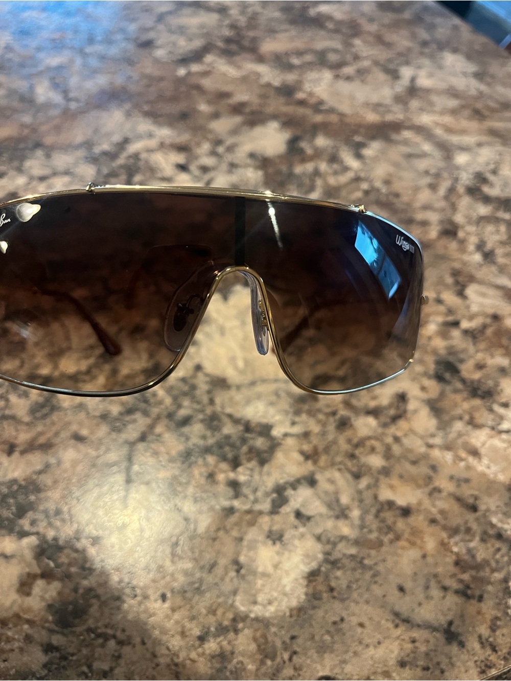 Ray-Ban Gold Frame Brown Gradient Shield Sunglasses